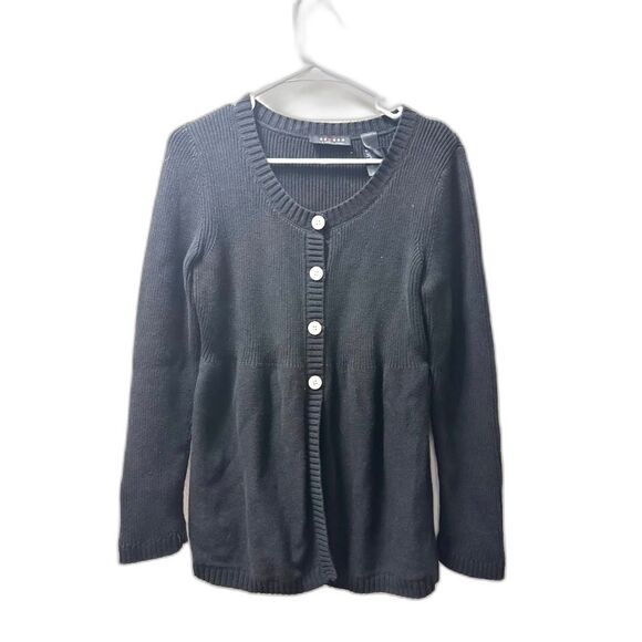 Axcess Liz Claiborne Sweater Cardigan Medium Babydoll Peplum y2k Black Preppy - Picture 1 of 3